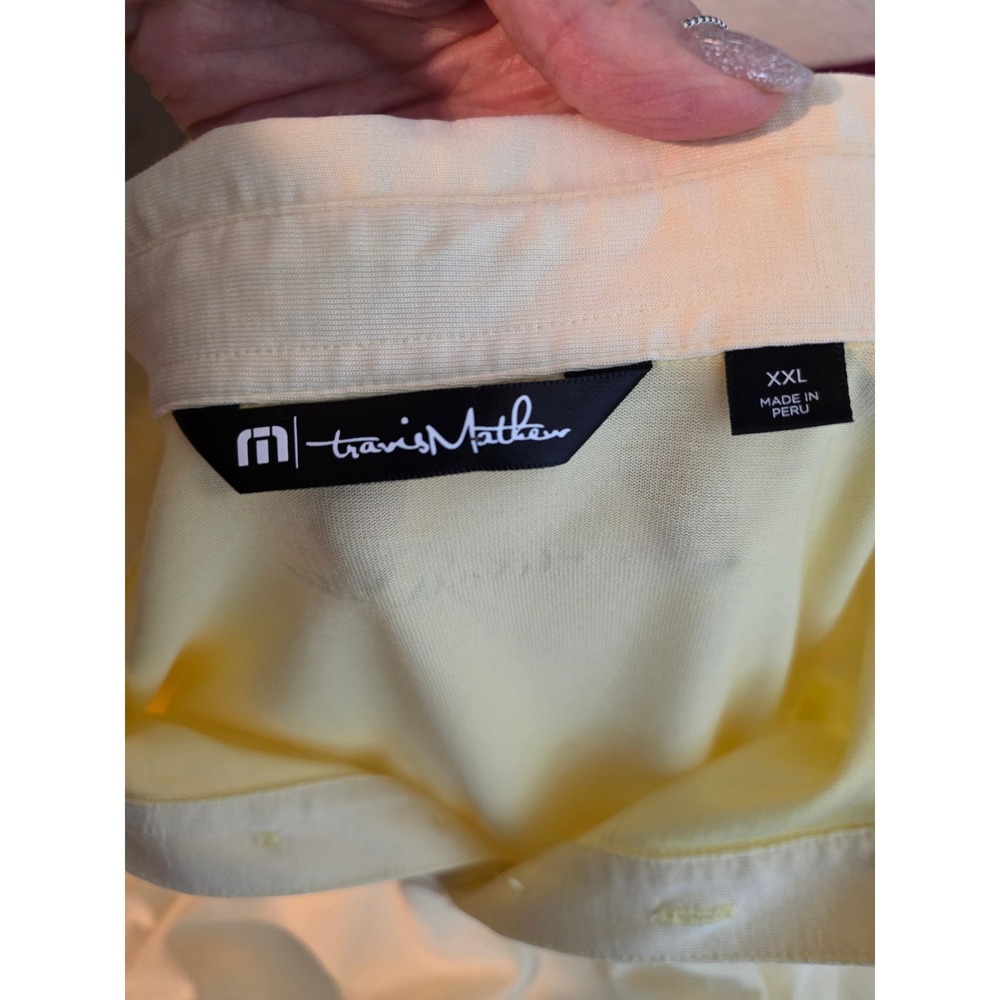 Travis Mathew Golf Polo Shirt XXL Yellow Gray Palm trees minor flaws - Picture 3 of 8